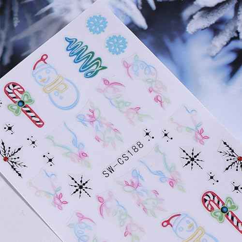 5 Sheets Christmas Nail Stickers for Nail Art - SHANRUN 3D Xmas Nail Art Stickers Self Adhesive Candy Cane Tree Flowers Light Strip Design Winter Nail Decals Supplies for Nail DIY Holiday Decoration