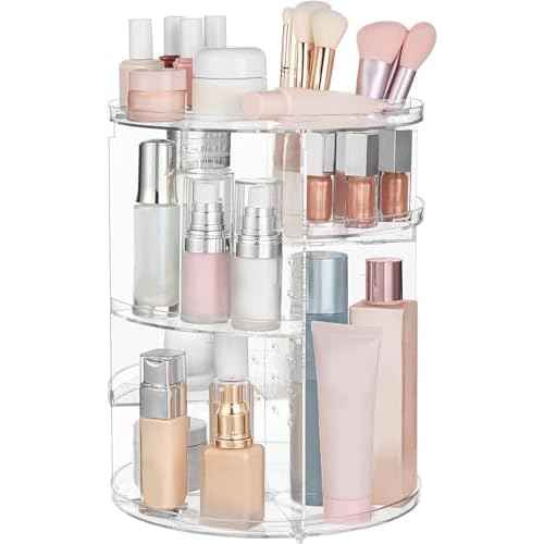 HBlife 360 Rotating Makeup Organizer Adjustable Carousel Large Capacity Revolving Perfume Organizer Skincare Organizers Cosmetic Storage Spinning Holder for Vanity, Clear