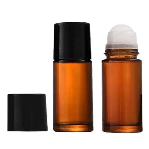 2 Pcs Brown 50ml Glass Essential Oil Roller Bottles Refillable Roll on Bottles Empty Deodorant Bottle, Refillable Containers Accessories, Containers Rollerball Bottles for Fragrance Roller Bottles