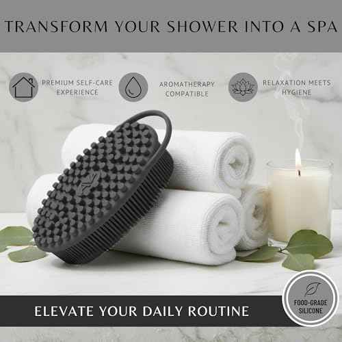 Silicone Body Scrubber for Shower - Gentle Exfoliating Back Scrubber with Soft Bristles - Avilana Premium Dual Sided Bath Brush Massage - Loofah Alternative for Sensitive Skin - Gift Women Men