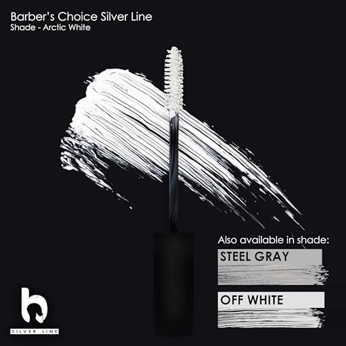 Barbers Choice Silver Line, Facial Hair Brush on Temporary Color for Silver Fox Men- Instantly Brighten White Beards, Mustache & Sideburns, Less Yellow, Easy Application, Arctic White