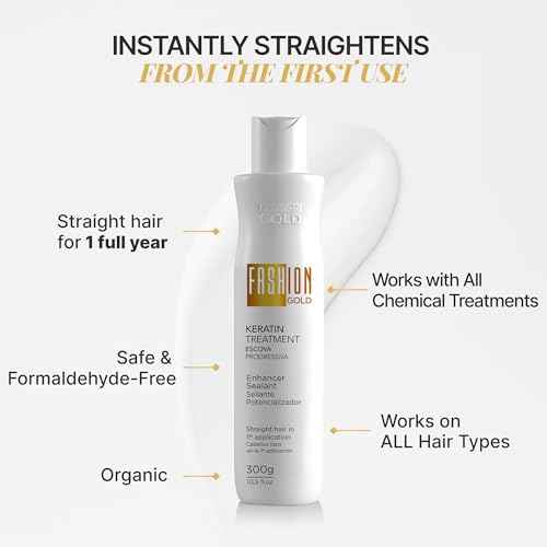 FASHION GOLD, Keratin Hair Treatment, 6 USES per Bottle, Keratina para Alisar el Pelo, Alisado Brasile?o Keratina Permanente, Alisados Organicos SIN FORMOL, Nanoplastia, 300 grs