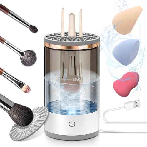 GKZ Electric Brush Cleaner Machine, High Speed Fast Cleaning Plug-in Power Brush Cleaner Ideal for Makeup Brushes & Sponges ? Perfect for Home & Professional Use - Purple