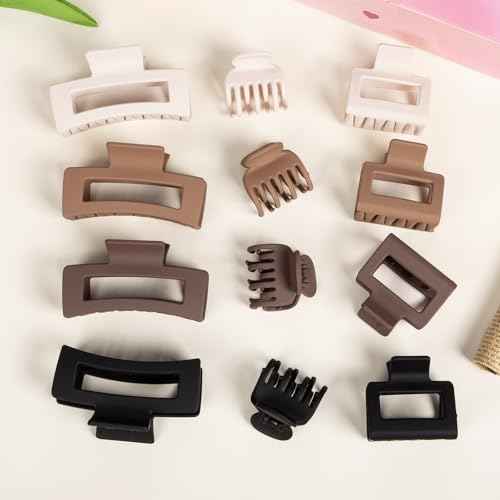 3 Styles Hair Clips for Women - 12 PCS Small Medium Big Claw Clips for Thin Thick Hair, Neutral Colors