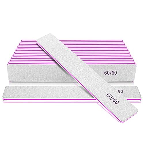 Professional 60/60 Grit Files for Gel and Acrylic Nails - Double Sided Washable Coarse Manicure Tool for Salon