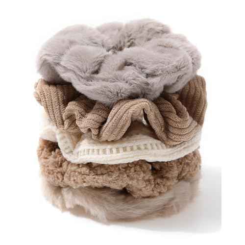 5 PCS Furry Scrunchies -Elastic Hair Scrunchies Fur Hair Ties Ponytail Holder Hair Bands Fuzzy Hair Accessories for Women and Girls(Khaki)