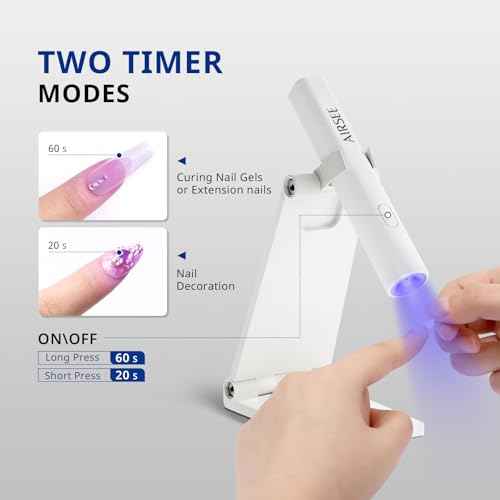 AIRSEE Mini Handheld UV Light for Gel Nails with Stand,Portable Rechargeable Nail Lamps,2 Timers for Fast Nail Extension,Rhinestone Glue Decoration,Gel Nail Strips at Home,Travel(White)