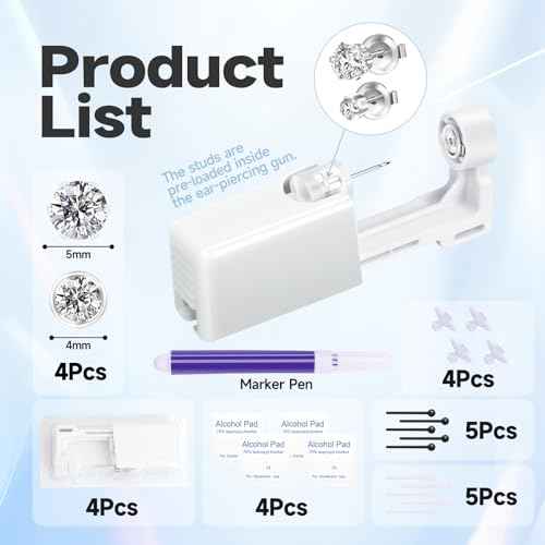 4pcs Ear Piercing Kit, Self Ear Piercing Gun, Easy And Safe Ear Piercing Gun Kit, Disposable Earring Piercing Kit, Piercing Kit, Piercing Gun