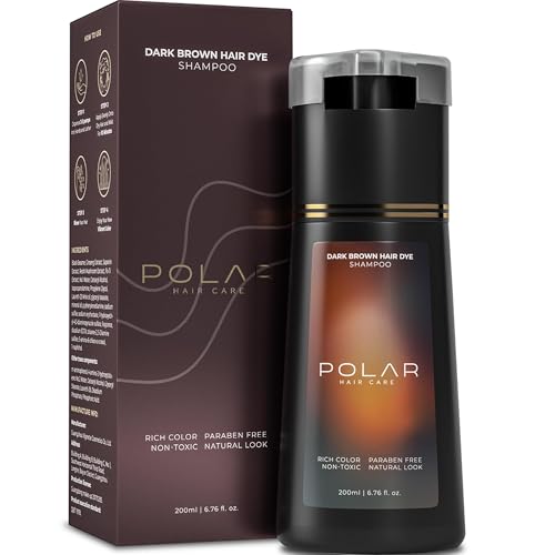 Polar Haircare - Hair Dye Shampoo Dark Brown for Gray Hair Shampoo Dye For Women & Men Natural Dye Kit - Long Lasting Hair Dye Product - Vegan Hair Color 6.76 Fl Oz Shampoo Dye Hair Color Dark Brown