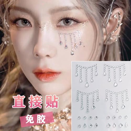 5D Self Adhesive Face Gems Pearls for Makeup, 5 Sheets 3D Bow Moon Butterfly Shape Hair Jewels Diamonds with Tweezers, Bling Rhinestone Stickers for Crafts,Face,Nail (Pink,Purple,Blue,White)