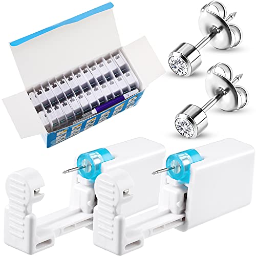 Chumia 24 Pieces Self Ear Piercing Tool Disposable Kit Household Ear Piercing Tools Safety Portable Nose Tools with 24 Pieces Crystal Earring Studs