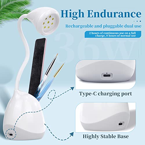 SAVILAND Rechargeable Nail Led Lamp - 36W Mini U V Light for Gel Nails with Nail Brush Holder Gel Nail Lamp and Flash Cure Light for Nails Portable U V Lamp for Resin Curing for Home DIY Nail Salon