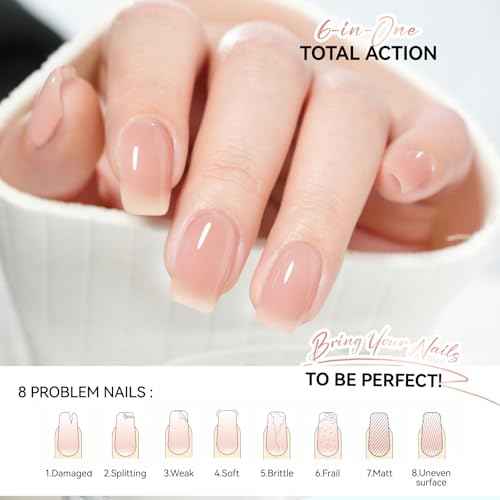 Gelike EC Nail Growth Strengthener for Woman: Nude Blush 6 in 1 Natural Nail Hardener Extra Strong and Growth - Nail Polish Hardener for Weak and Damaged Nails