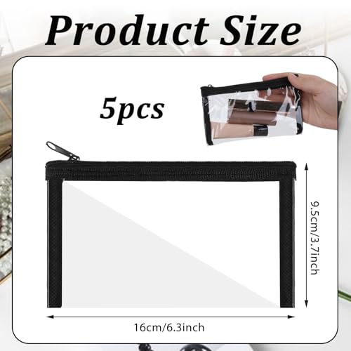 5 Pcs Small Clear Makeup Pouches, Waterproof Cosmetic Bag with Zipper Portable Cosmetic Case Travel Organizer Kit Storage Holder for Purse Lipstick Travel Makeup Bathroom Vacation Organizing (Black)