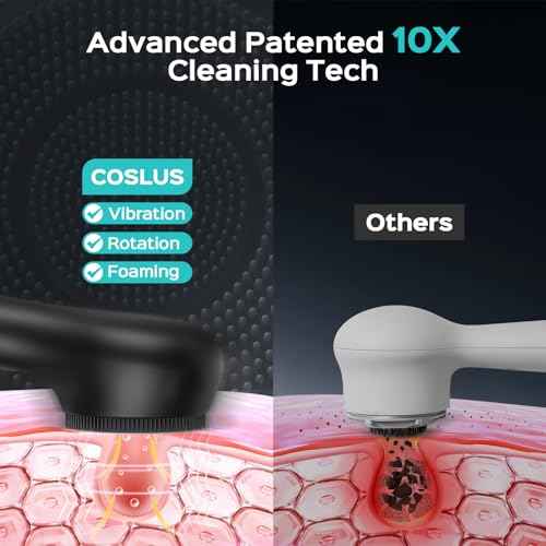 COSLUS Face Scrubber Facial Cleansing Brush: 2 in 1 Spin and Vibration Patented Tech, Silicone Electric Exfoliator Scrubber with Automatic Foaming, Waterproof Face Cleanser Brush for Men and Women