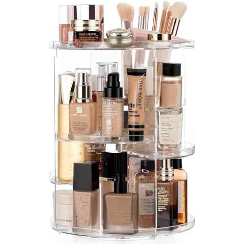 HBlife 360 Rotating Makeup Organizer Adjustable Carousel Large Capacity Revolving Perfume Organizer Skincare Organizers Cosmetic Storage Spinning Holder for Vanity, Clear