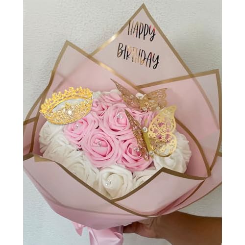 Wecoe Small Crown Tiara for Flower Bouquets - Mini Birthday Crown, Cake Decorations, Wedding Hair Accessories, Ornaments, Gifts