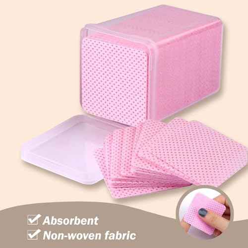 KINGMAS 600Pcs Lint Free Nail Wipes, Non-Woven Fabric Nail Polish Remover Cleaning Pads Lash Extensions Glue Cleaning Wipes Salon Supplies (Pink, Blue, Purple)