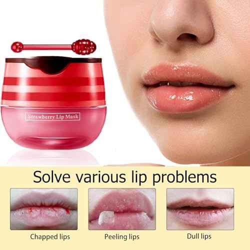 4 Pcs Lip Balm Honey Pot, Honey & Strawberry Moisturizing Lip Mask Reduces Lip Lines, Prevention Dry and Cracked Lip Scrubs Exfoliator.(Honey & Strawberry)