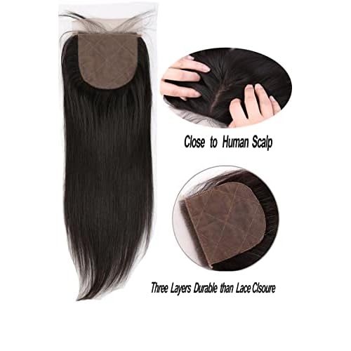 4"x4" Silk Base Lace Closure Straight Virgin Hair With Baby Hair Free Part Natural Color 12inch