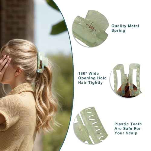 VOCOSTE Hair Caw Clips, Acetic Acid Hair Clips, Tortoise Hair Clips, Large Hair Claw Clips, Hair Barrettes for Women, Green