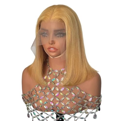 Highlight Blonde Bob Wigs Human Hair Strwberry Blonde mix with Bleach Blonde Short Bob Wig Human Hair for Women 13x4 HD Lace Front Wig Pre Pluckd Glueless Wigs 180% Density Bleached Knots