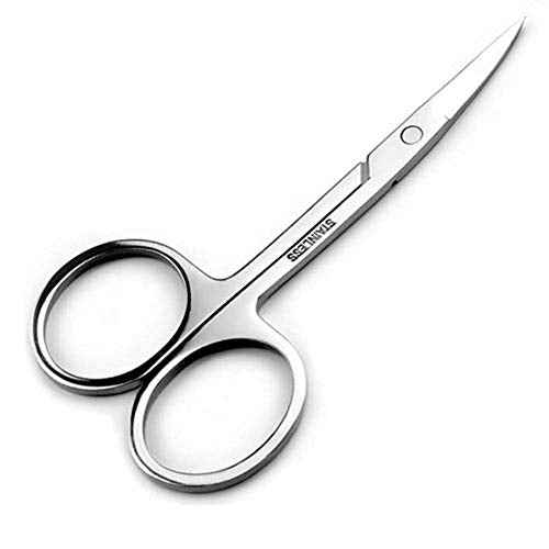 Eyebrow Scissors and Eyebrow Brush by AUMELO - Eyelash Extensions Shaping Curved Craft Stainless Steel Scissors for Your Beauty