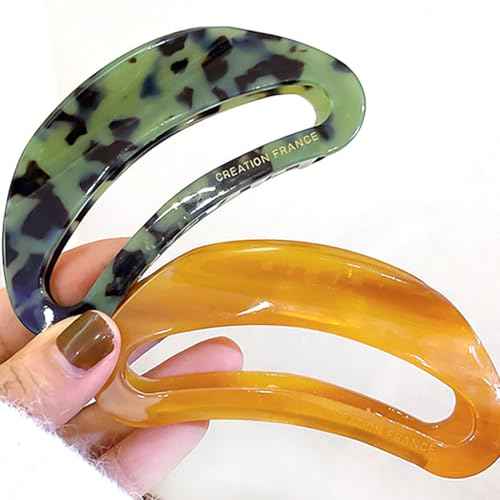 Wenlly crescent moon hair claw clip, 3.7 Inch cellulose acetate hair jaw clip, non-slip strong hair hold barrette, 1 piece, green