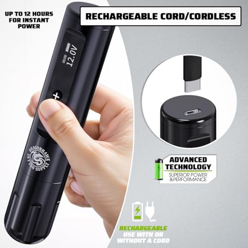 Dragonhawk Tattoo Gun Kit Cordless L1 Tattoo Pen Machine Pro Complete Tattoo Kit Black Inks Brushless Motor 3400mAh Battery Supply for Beginner
