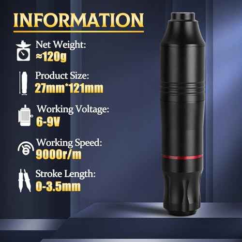 Rotary Tattoo Machine, ATOMUS Tattoo Pen Style Cartridge Machine Gun Liner Shader with DC Cord 9000r/m Motor Zinc Alloy Tattoo Machine Kit for Body Art Tattoo (Black)