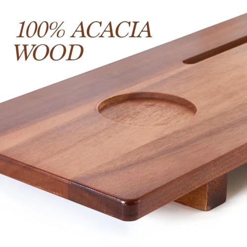Luxe Premium Acacia Wood Bathtub Tray Caddy with Adjustable Legs, 35x9 Inch Large Wooden Bath Tub Board, Anti-Tipping Bath Shelf Over Tub, Bathtub Accessories