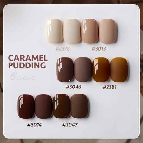 GAOY Nude Brown Gel Nail Polish Set, 6 Colors Beige Chocolate Caramel, UV Cure Gel for DIY Manicure at Home