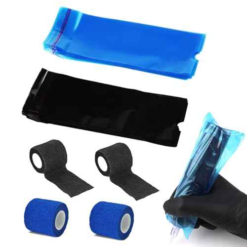 Professional Tattoo Machine Covers & Grip Tapes - 200pcs Tattoos Pen Covers and 4pcs Grip Tapes, Waterproof Tattoos Gun Wrap for Artists, Reusable Tattooing Equipment Sleeve Protectors