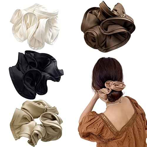 4 PCS Oversized Satin Scrunchies,Soft Silk Elastic Hair Band Fashion Headbands Ponytail Holder Scrunchies for Women Ladies (Style 1)