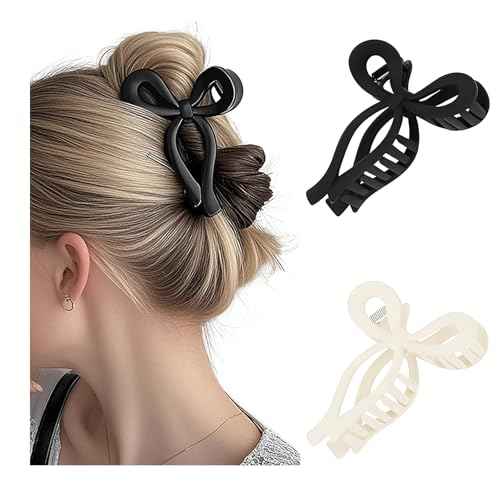 2 Pcs Bow Claw Clip Cute Hair Clips for Thick and Thin Hair Nonslip Strong Hold Bow Hair Clips for Women, Black & White