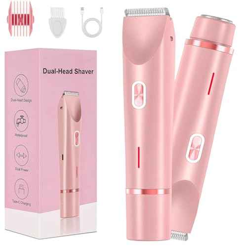 2 in 1 Electric Glow Shaver, Portable Bikini Trimmer for Women, Dual Head Rechargeable Electric Razor, IPX7 Waterproof Wet & Dry Use Legs Body Pubic Hair Trimmer for Men Women Christmas Birthday Gifts
