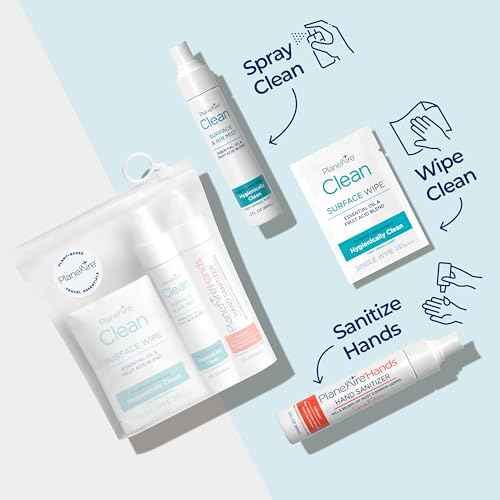 Travel Essentials | Hygiene Kit | Travel Toiletry Kit | Travel Size | Spray Hand Sanitizer Tangerine Coriander Scent | Surface Wipes | Individual Travel Wipes | Surface Cleaner | With Essential Oils