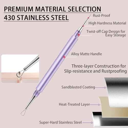 2-in-1 Professional Stainless Steel Acne Removal Needle, Whitehead&Blackhead Remover Tool, Pimples Comedone Extractor Removal Tool, Double Ended Needle with Cap Removal for Nose Face Tools(Rose Gold)