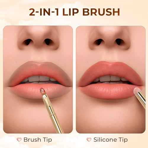 Unaone 2Packs Lip Brush for Lipstick, Dual-Ended Silicone & Bristle Tips Lip Makeup Brush, Lipstick Brush for Lip Gloss