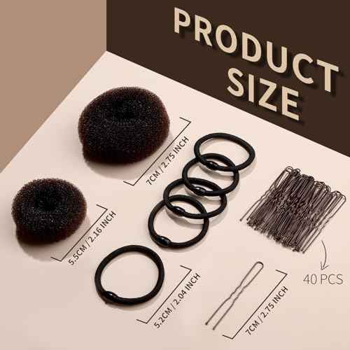 FANDAMEI Hair Bun Maker for Kids, 4PCS Donut Bun Maker Small with 4PCS Extra Small Hair Buns Kit. Ballet Hair Bun Maker for Kids, Hair Bun Set with Elastic Hair Ties, Hair Pins.(Brown)