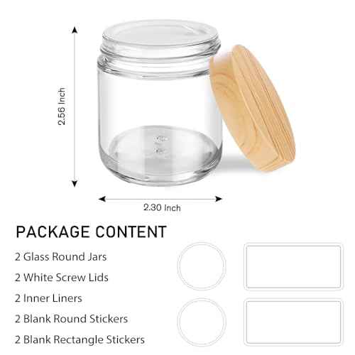 Small Glass Jars with Lids, 4 oz Glass Jars with Plastic Woodgrain Lids & Inner Liners, Reusable Travel Cosmetic Containers for Creams, Makeup, Lotion, Spice- 2 pack