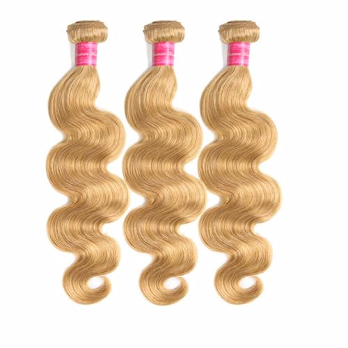 Aopusi Honey Blonde Bundles Human Hair Brazilian #27 Colored Body Wave Bundles 10A Grade 100% Unprocessed Virgin Remy Hair 3 Pcs/Lot Hair Weft(14 16 18 Inch)