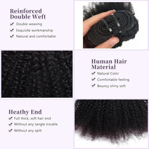 Mongolian Afro Kinky Curly Human Hair 3 Bundles (18 18 18 Inch) Afro Curly Weave Hair Extensions for Black Women Unprocessed Virgin Hair Afro Kinky Human Hair Bundles Natural Color