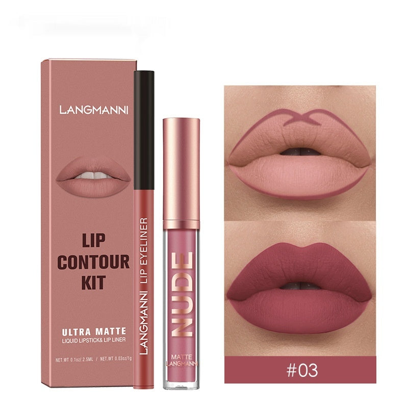 Lip Liner and Matte Lip Gloss Set - No Stain, Multiple Colors