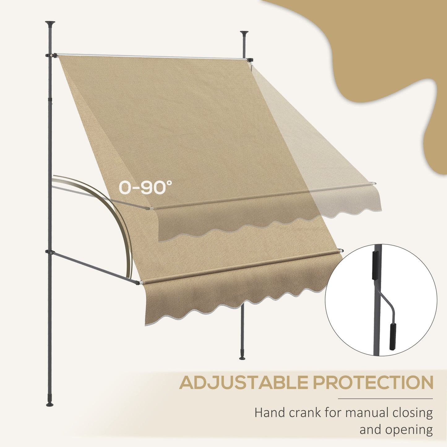 Manual Retractable Patio Awning - UV Resistant, 6.5' x 4', Beige