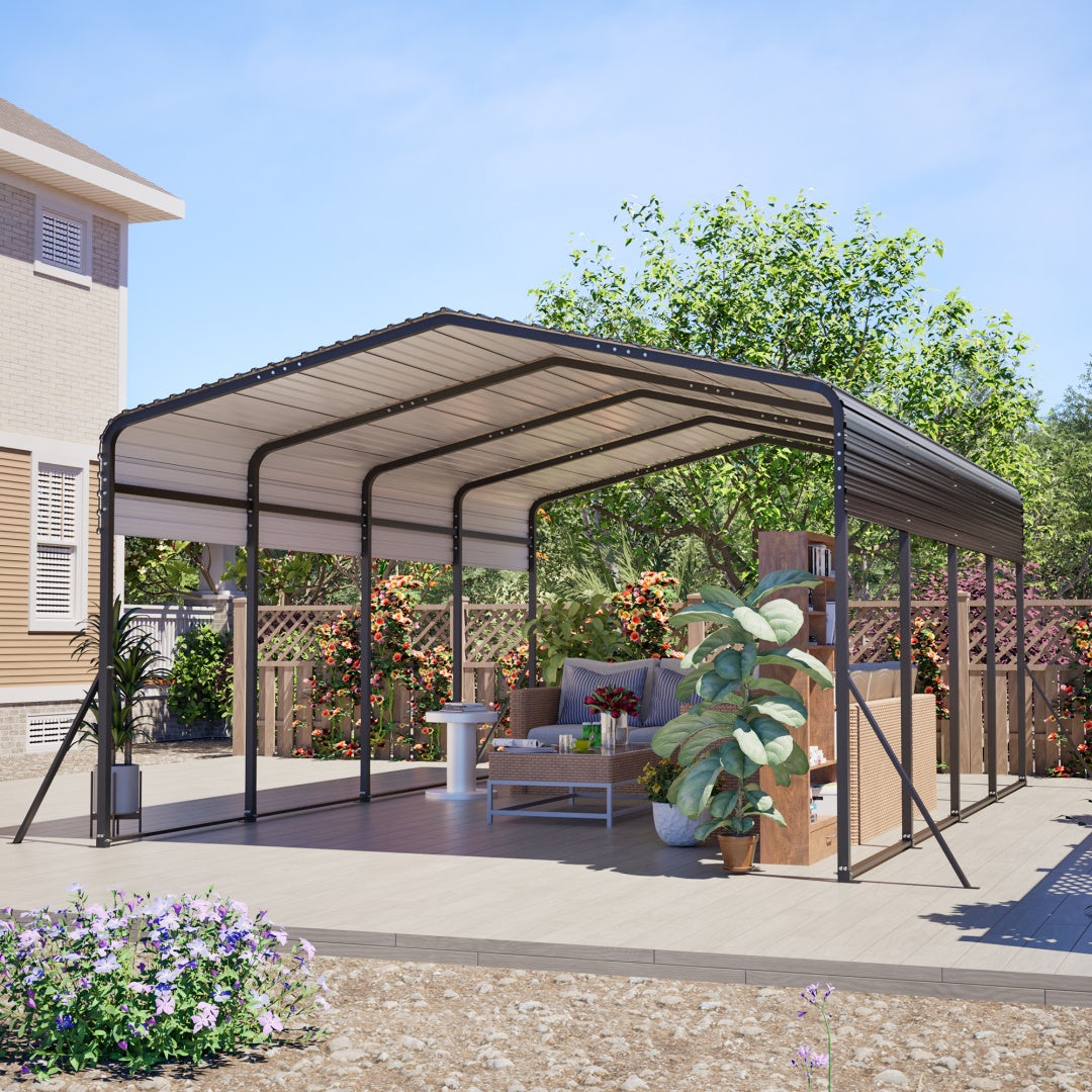 Heavy Duty Galvanized Steel Carport Canopy with Waterproof Roof - Large Capacity Shelter