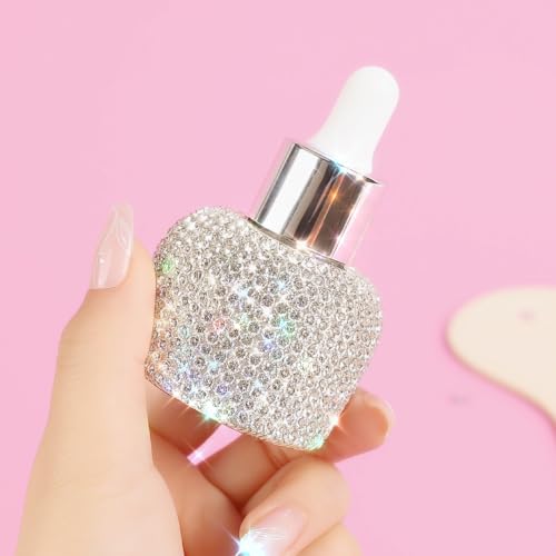 TISHAA Bling Refillable Glass Dropper Bottle for Essential Oils and Perfume ? 30ml Rhinestone Covered Vial with Leakproof Cap, Fancy Reusable Glitter Container