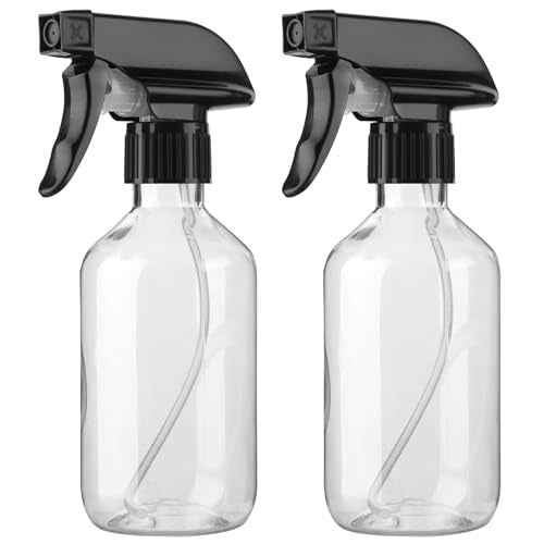 2-Pack Leakproof Spray Bottles (300ml/10oz) - Adjustable Nozzle for Fine Mist & Jet Stream | Premium Refillable Plastic Bottles for Hair Styling, Plant Misting, Cleaning Solutions (Clear)