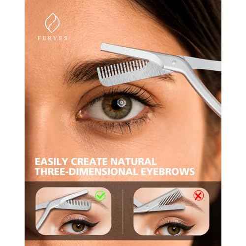 FERYES Eyebrow Trimmer Scissors with Combs, Stainless Steel Scissor & Comb in One, Precision Eyebrow Trimming Scissors for Women and Men