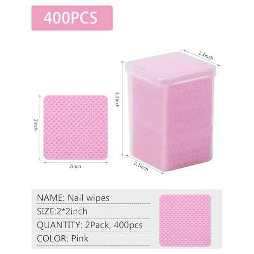 TEOYALL Lint Free Nail Wipes, 400 PCS Non-Woven Fabric Nail Cleaning Pads Pink Lash Extensions Glue Cleaning Wipes Salon Supplies